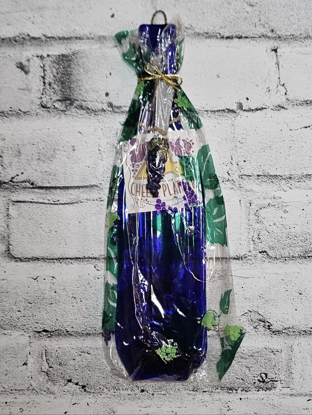 Handcrafted Recycled Wine Bottle Cheese Platter Cobalt Blue Serving Board